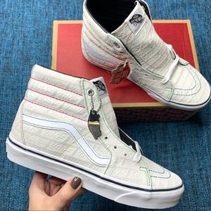 Vans Sk8-Hi Emboss Leather True White Sneakers Multicolor Stitching Women's 6.5